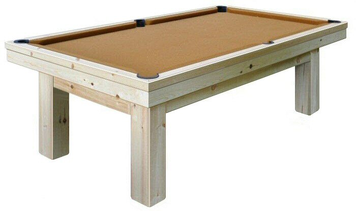 natural pine pool table with bucket pockets
