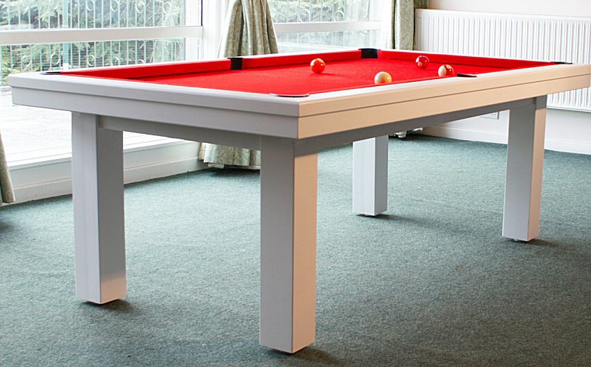 7ft white pool dining table with red cloth
