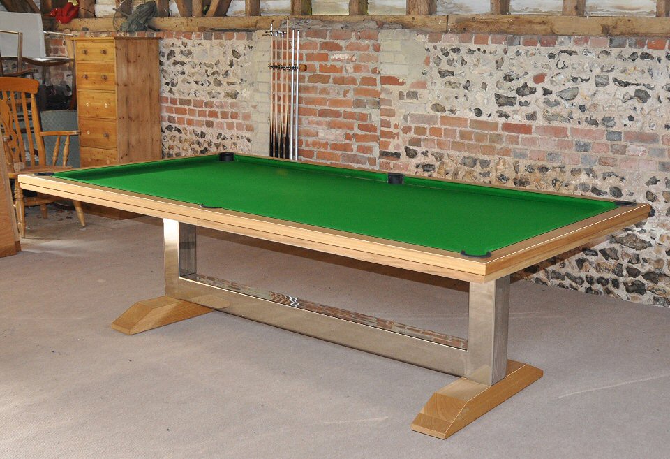 Slimline oak and steel pool table