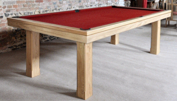 small image of oak pool table with red cloth