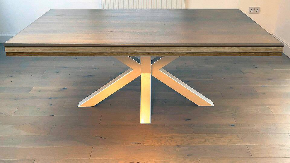 oak and steel pool dining table