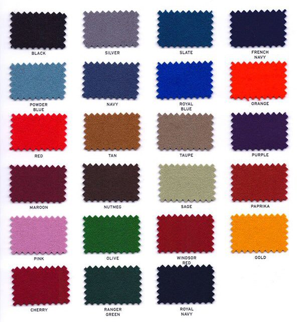 cloth colours for 5ft pool tables